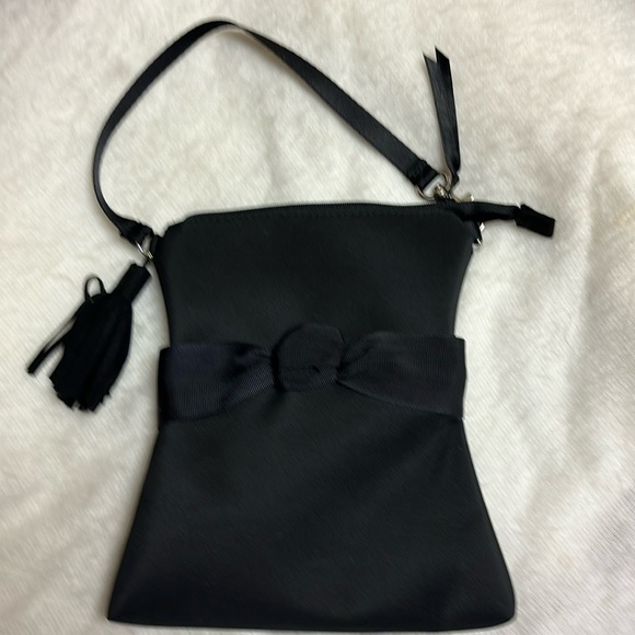 LBDB Handbag Black Bow Zip Fabric Wristlet Purse w/Tassel New - Picture 1 of 3